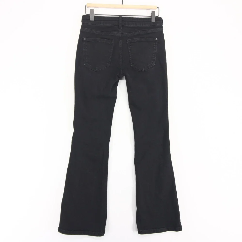 Pilcro The Icon Flare Jeans Womens 26 Black High Rise Patch Pockets Stretch